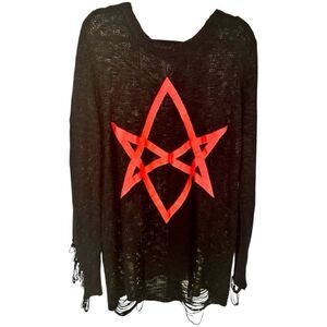 Killstar Black Knit Sweater with Red Geometric Star